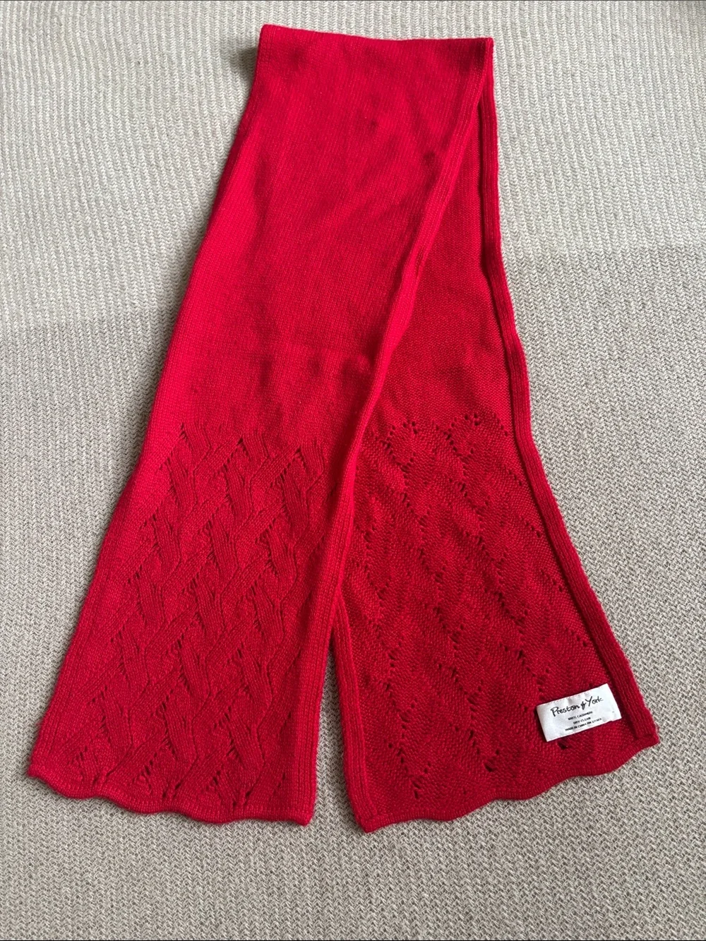 Preston & York Red Knit Cashmere Scarf with Scalloped Edges